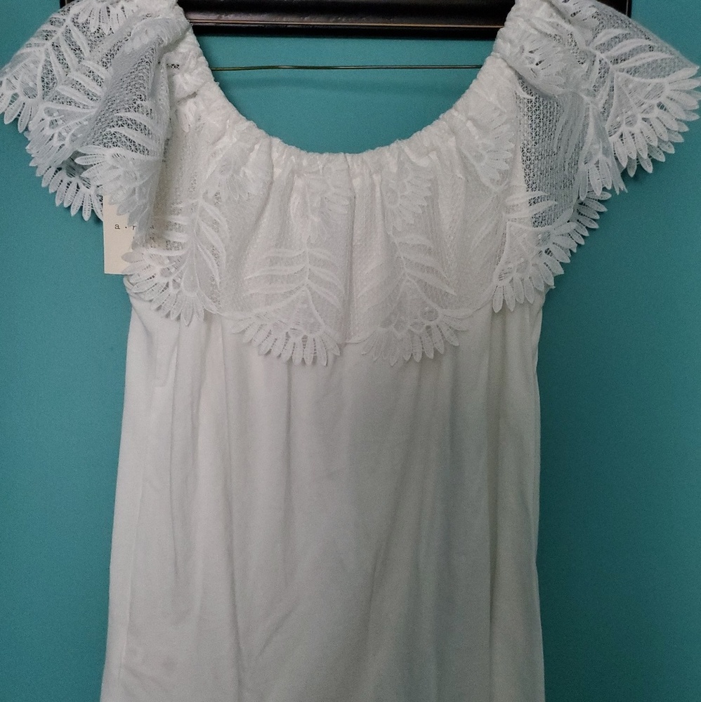 White,  lace, cotton shirt